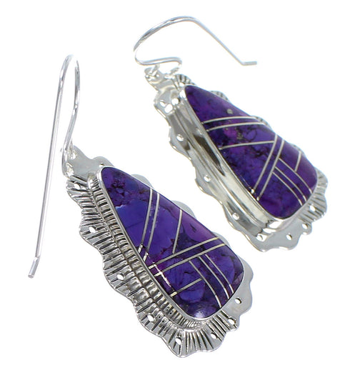 Magenta Turquoise Genuine Sterling Silver Hook Dangle Earrings RX67363